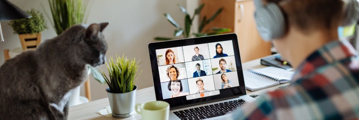 Woman has virtual meeting on laptop